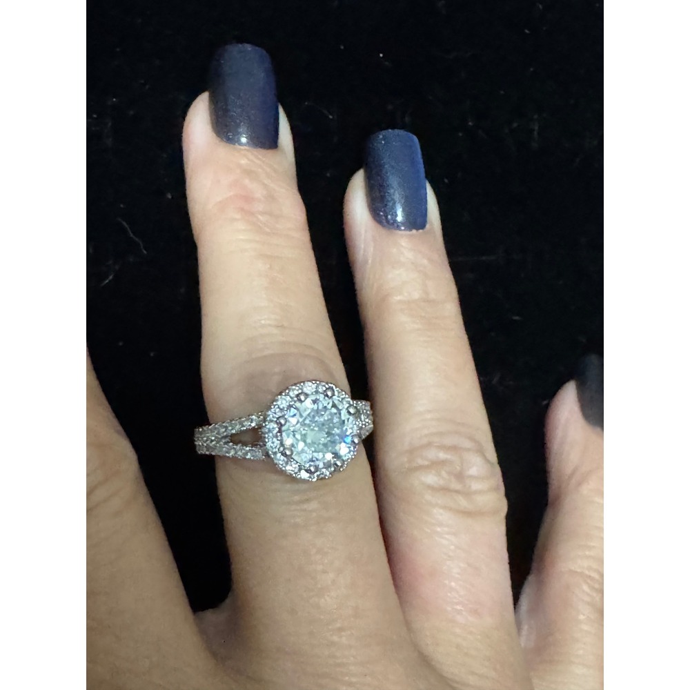 Silver Tone Double‎ Halo Round Cut Split Shank Costume Jewelry Ring Size 7
